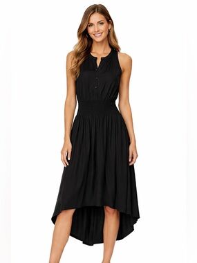 Ramy Brook Womens Beatrice Sleeveless Smocked Midi Dress Black Size Small Travel